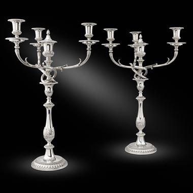 A Pair of George III Silver Four-Light Candelabra